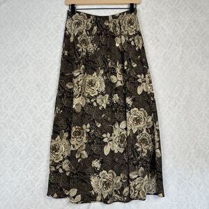 Vtg Y2K Midi Skirt 12 Petite Brown Tan Rose Snake Fairy Modest Grunge 90s Edgy